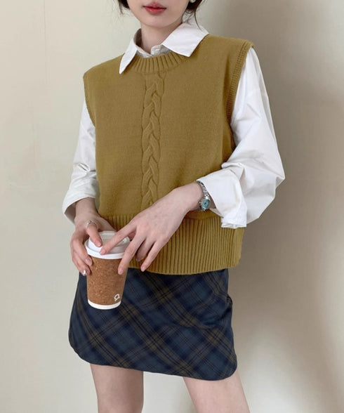 ケーブル編み ニットベスト バックボタン ニットジレ レディース ノースリーブ ニットトップス 大人 重ね着 ベストセーター カジュアル レイヤードベスト お洒落 24TPS-054